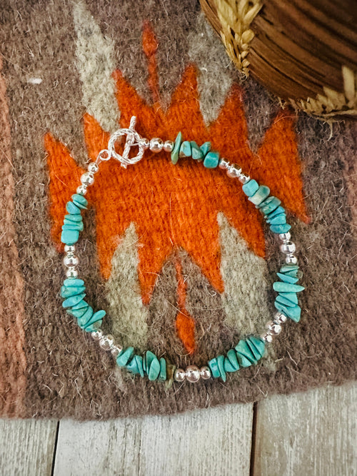 Navajo Sterling Silver Pearl & Turquoise Beaded Bracelet