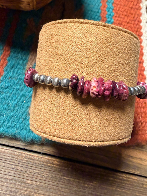 Handcrafted Purple Spiny Oyster & Sterling Silver Beaded Stretch Bracelet