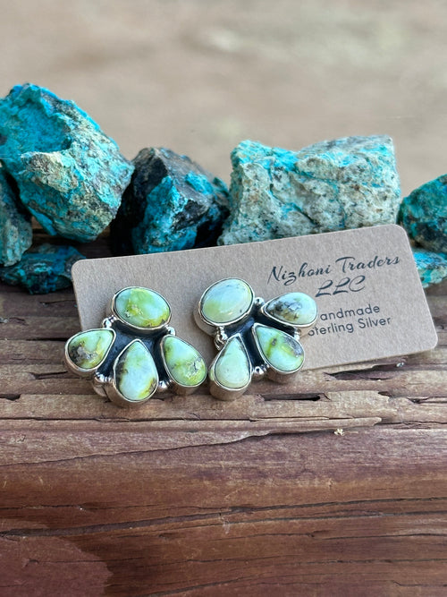 Nizhoni “The Backroads” Palomino Turquoise & Sterling Silver 4 Stone Earrings Handmade