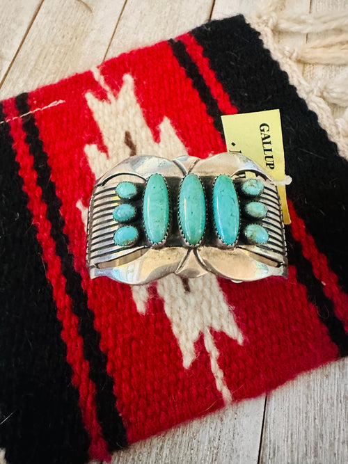 Old Pawn Navajo Sterling Silver & Turquoise Cuff Bracelet