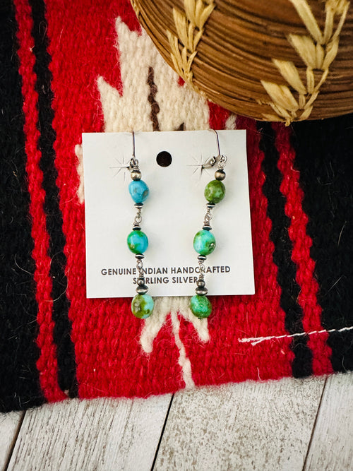 Navajo Sonoran Mountain Turquoise & Sterling Silver Beaded Earrings