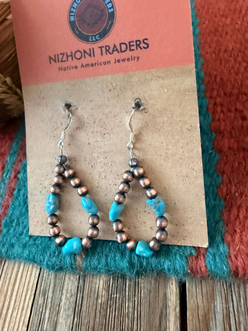 Handcrafted Copper & Turquoise Beaded Dangle Hoop Earrings