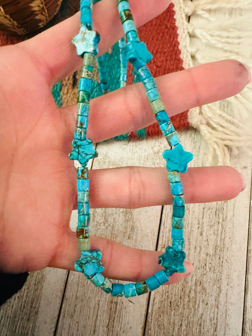 Navajo Turquoise & Sterling Silver 18” Beaded Star Necklace