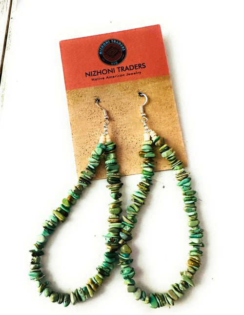 Navajo Turquoise Beaded Dangle Hoop Earrings