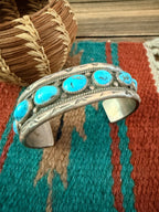 Handcrafted Old Pawn Sterling Silver & Turquoise Cuff Bracelet