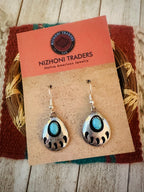 Handcrafted Old Pawn Sterling Silver & Turquoise Bear Paw Dangle Earrings
