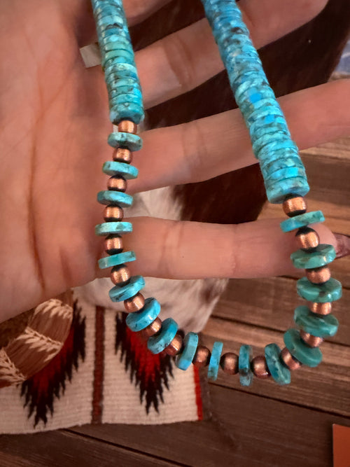 Handcrafted Copper and Turquoise Beaded 20” Necklace