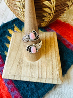 Navajo Sterling Silver & Queen Pink Conch Leaf Adjustable Ring