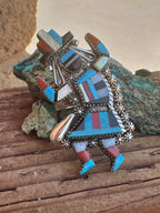 Old Pawn Zuni Sterling Silver and Multi Stone Kachina Ring Size 10