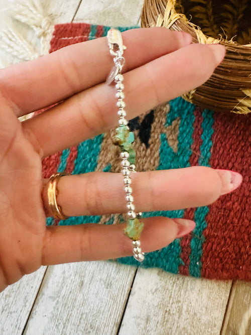 Navajo Sterling Silver Pearl & Turquoise Beaded Bracelet