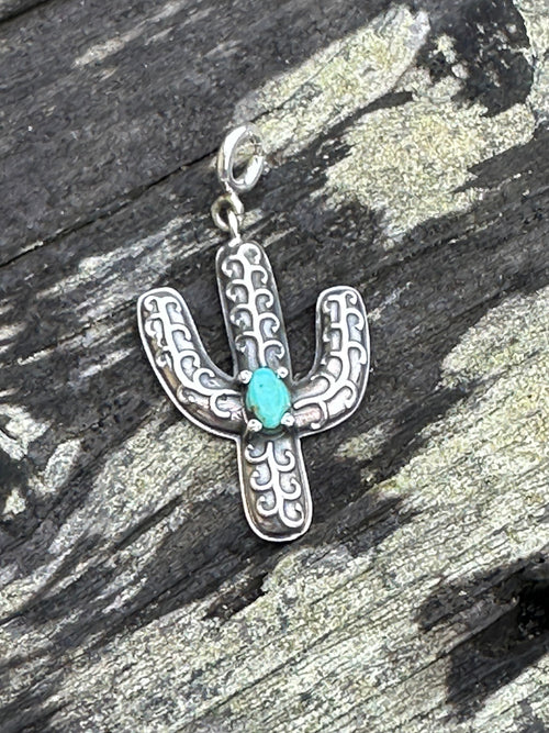 Sterling Silver and Turquoise Saguaro Charm