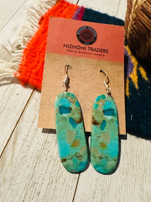 Navajo Sterling Silver & Turquoise Slab Dangle Earrings