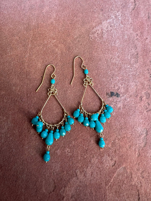 “The Golden Collection” Bella Handmade Gold Plated Turquiose Beaded Earrings