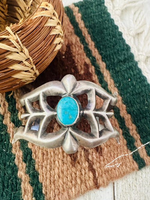 Old Pawn Navajo Turquoise & Sterling Silver Cuff Bracelet