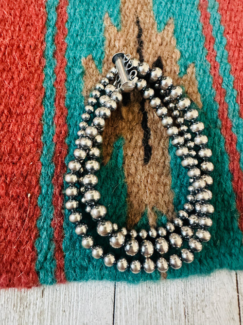 Navajo Sterling Silver Pearl Triple Strand Beaded Bracelet