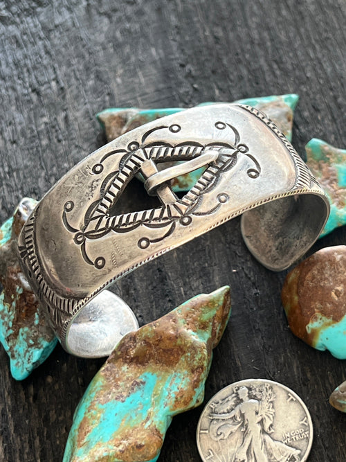 Hand Forged Old Pawn Sterling Silver Ingot Cuff Bracelet by Santa Fe Artist, Buffalo: The Buckle