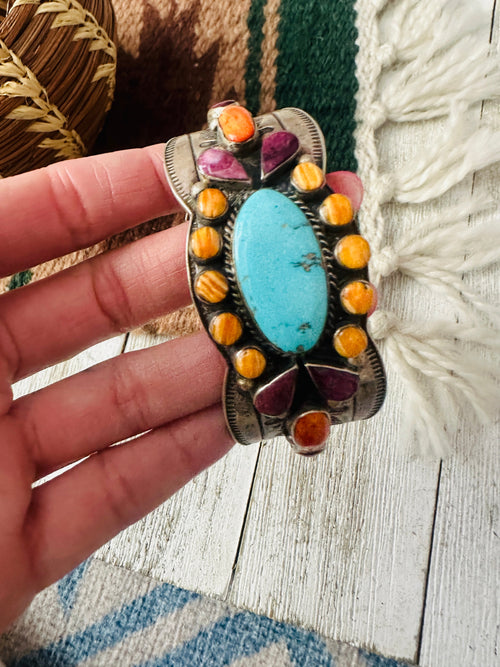 Old Pawn Navajo Turquoise, Spiny & Sterling Silver Cuff Bracelet