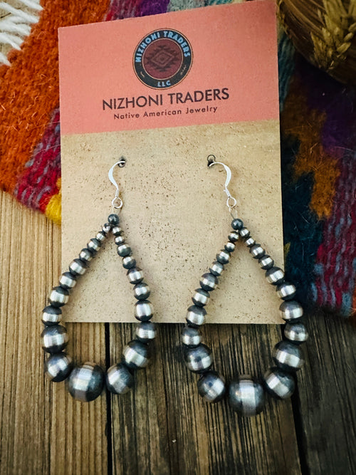 Handcrafted Sterling Silver Pearl Beaded Dangle Hoop Earrings