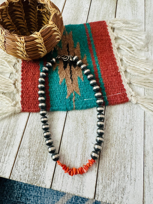 Navajo Sterling Silver Pearl & Spiny Beaded Necklace