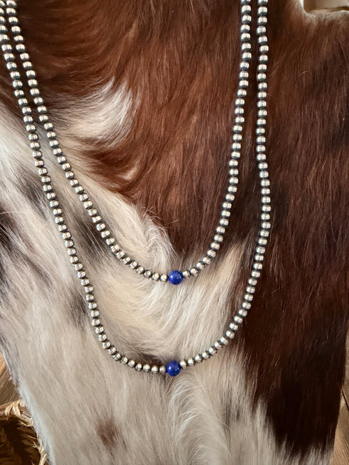 Handcrafted Lapis and Sterling Silver Pearl Beaded Necklace