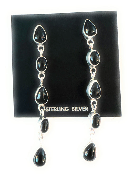 Navajo Onyx & Sterling Silver Dangle Earrings