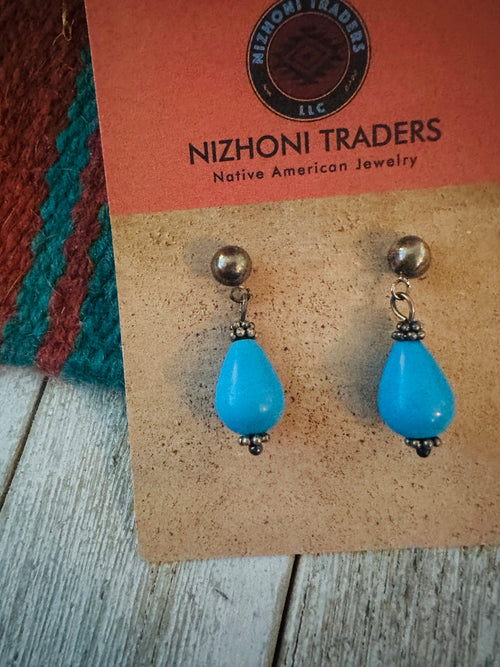 Handcrafted Old Pawn Sterling Silver & Turquoise Beaded Dangle Earrings