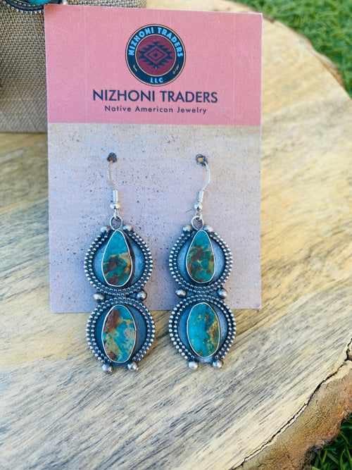 Handcrafted Sterling Silver & Royston Turquoise Beaded Squash Style Necklace Set by Jaqueline Silver
