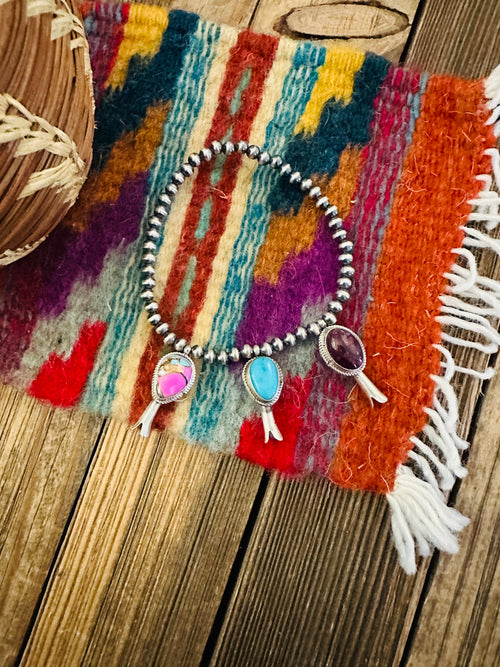 Handcrafted 3mm Sterling Silver Pearl & Multi Stone Blossom Stretch Bracelet