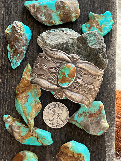 Hand Forged Old Pawn Sterling Silver Ingot Cuff Bracelet by Santa Fe Artist, Buffalo: The Royston