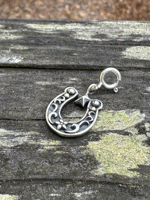 Sterling Silver Flower Horseshoe Charm