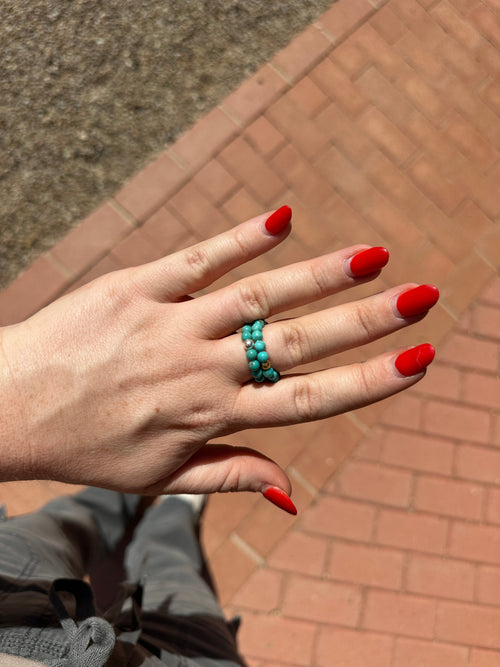 “The Golden Collection” THE VENICE BAND Handmade Turquoise Gold Plated Beaded Stretch Ring