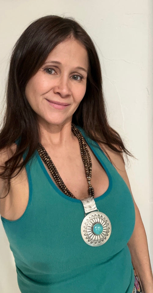 Silver-Plated Brass Sunflower Blue Accent Beaded Necklace