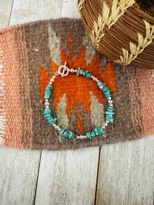 Navajo Sterling Silver Pearl & Turquoise Beaded Bracelet