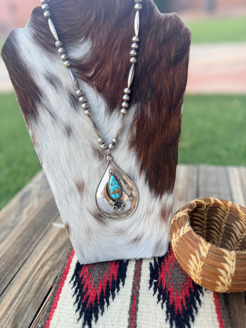 Old Pawn Handcrafted Turquoise & Sterling Silver Beaded Necklace