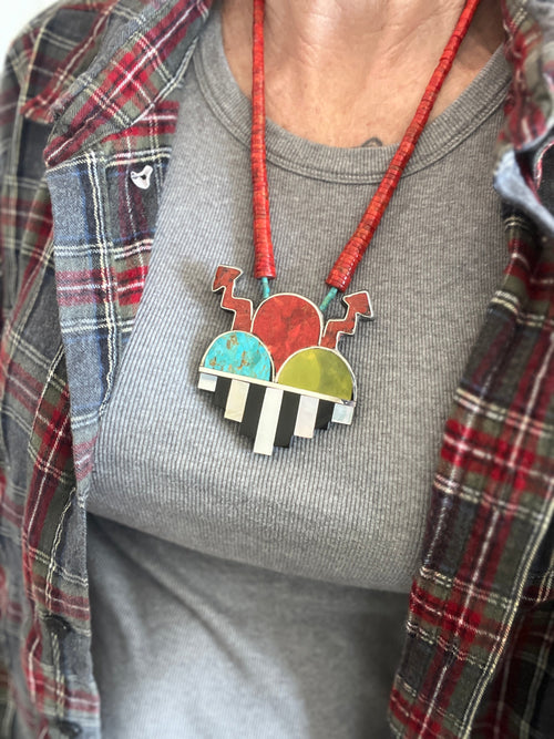 Warren Nieto Multi Stone Inlay Monsoon Necklace & Earrings Set