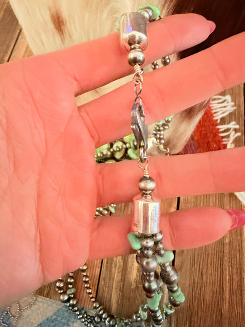 Handcrafted Turquoise & Sterling Silver Cluster Beaded Necklace by Travis Jim