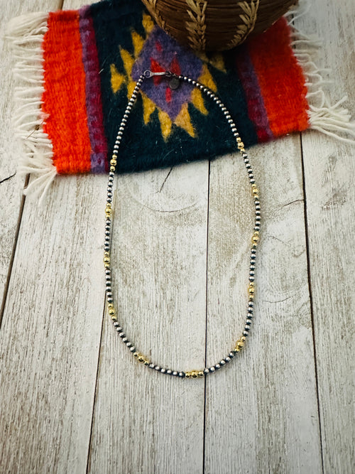 Navajo Sterling Silver & Gold Beaded Necklace