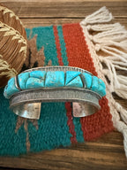 Handcrafted Old Pawn Sterling Silver & Turquoise Cobble Stone Inlay Cuff Bracelet