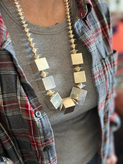 Estate Collection Vintage Sterling Silver Extra Chunky Geometric Beaded Necklace by Rainstar
