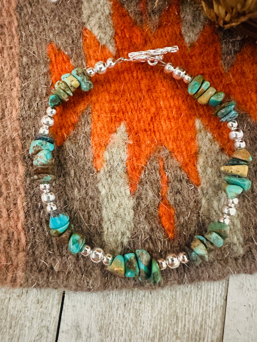 Navajo Sterling Silver Pearl & Turquoise Beaded Bracelet