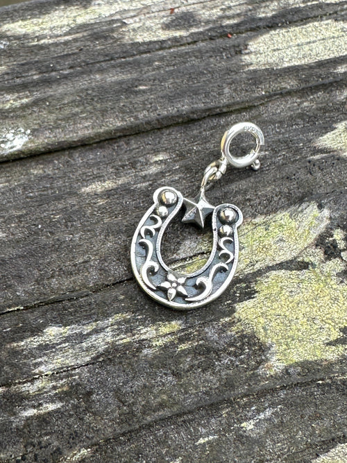 Sterling Silver Flower Horseshoe Charm