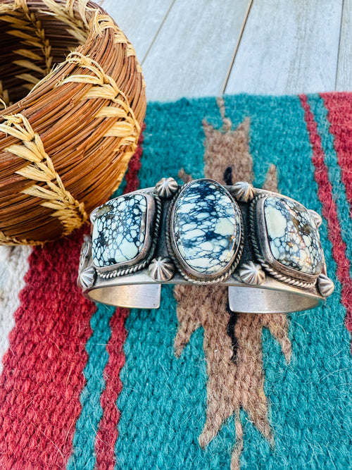 Handcrafted Old Pawn Sterling Silver & Variscite Cuff Bracelet