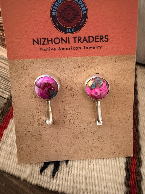 Handcrafted Pink Dream Mojave & Sterling Silver Squash Blossom Necklace and Earring Set