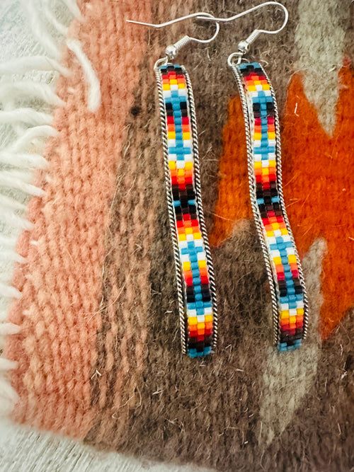 Navajo Handmade Multicolor Beaded Dangle Earrings