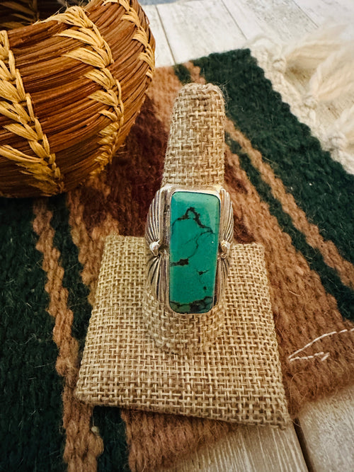 Old Pawn Handcrafted Turquoise & Sterling Silver Ring Size 9