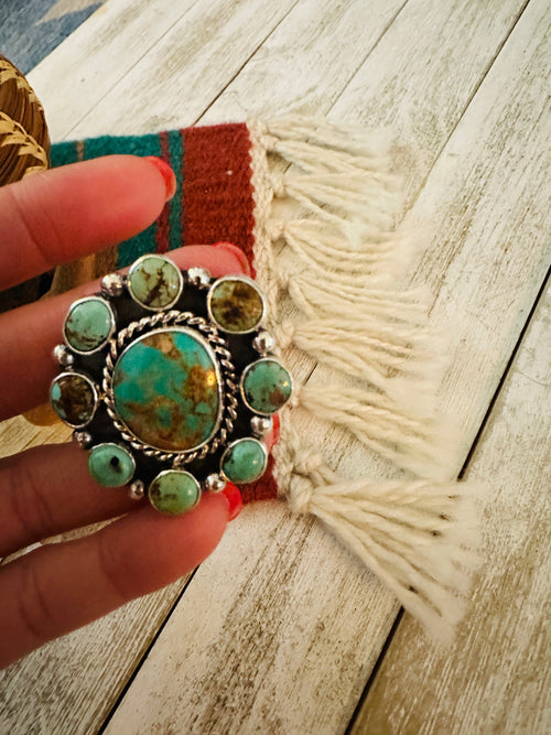 Navajo Sterling Silver & Royston Turquoise Cluster Adjustable Ring