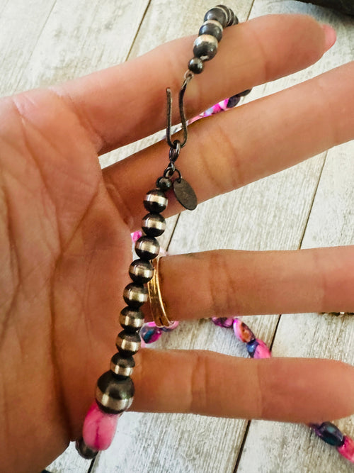 Navajo Sterling Silver & Pink Dream Mojave Beaded Necklace