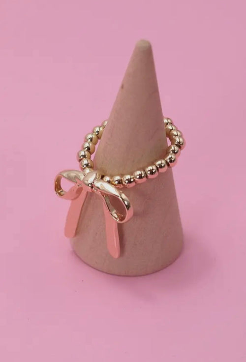“The Golden Collection” THE BOW Handmade Gold Plated Beaded Stretch Ring