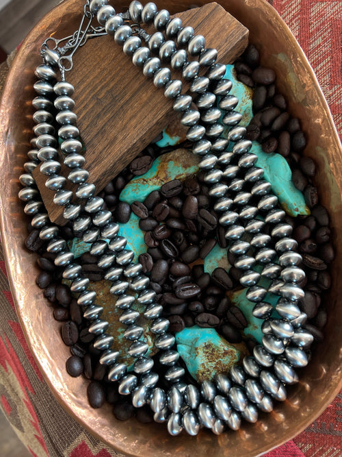 Vinita Cowboy Handmade 10mm Sterling Silver Navajo Saucer Pearl Beaded Necklaces