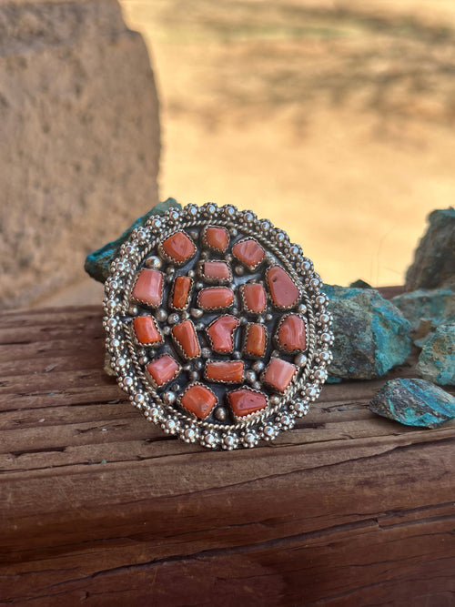 Old Pawn Navajo Natural Coral Cluster Ring Adjustable